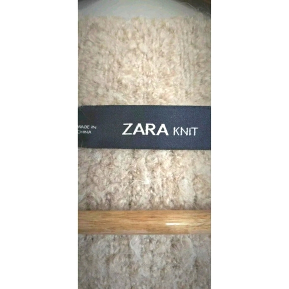 ZARA Fuzy Sweater Women's Medium Camel Multi Textured Pockets Mohair Wool - Picture 2 of 9
